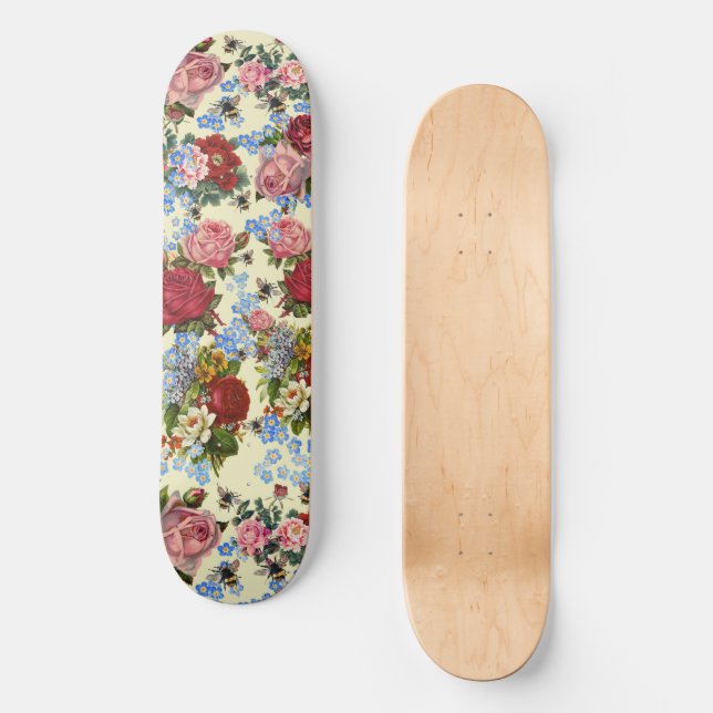 Skateboard Viajar con Rosas, olvidaderos y abejas (Anverso)