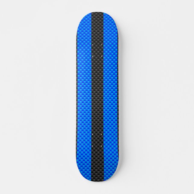 Skateboard Vibrant Blue Carbon Fiber Style Racing Stripes (Anverso )
