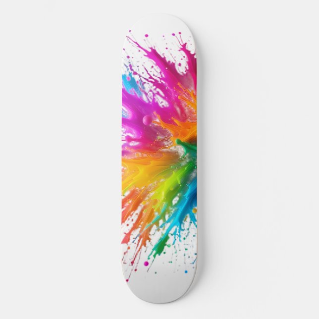 Skateboard Vibrant Rainbow Paint Splatter Explosion (Anverso)