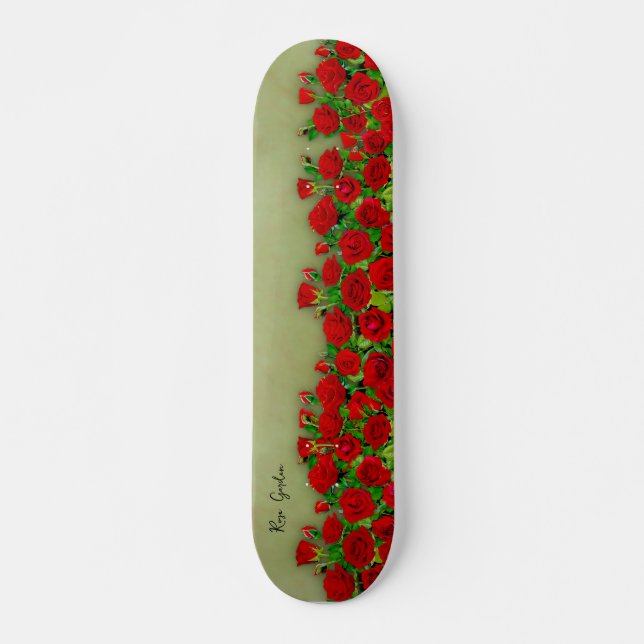 Skateboard Vibrant Red Rose Garden Floral Pattern (Anverso )