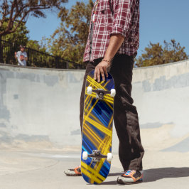 Skateboard Vibrant Yellow Blue Motion Light Urban Abstract