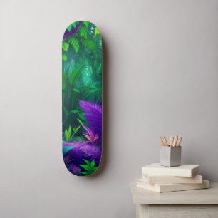 Skateboard Vibrante Foliage de la jungla tropical verde púrpu