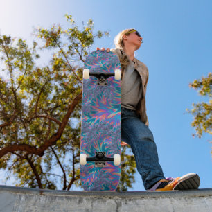 Skateboard Vibrante Groovy Trippy Bohemio Coral Teal Fractal