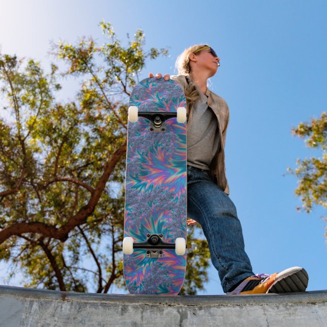 Skateboard Vibrante Groovy Trippy Fractal Verde azulado de co (Exterior 1)