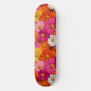 Skateboard Vibrante Patrón Floral de margarita sin foco
