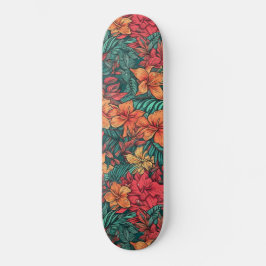 Skateboard Vibrante patrón hawaiano de flores
