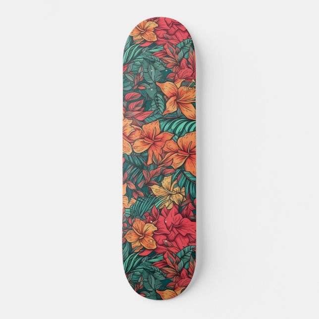 Skateboard Vibrante patrón hawaiano de flores (Anverso)