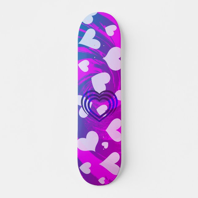 Skateboard Vibrante patrón rosa y corazón blanco (Anverso )