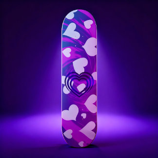 Skateboard Vibrante patrón rosa y corazón blanco