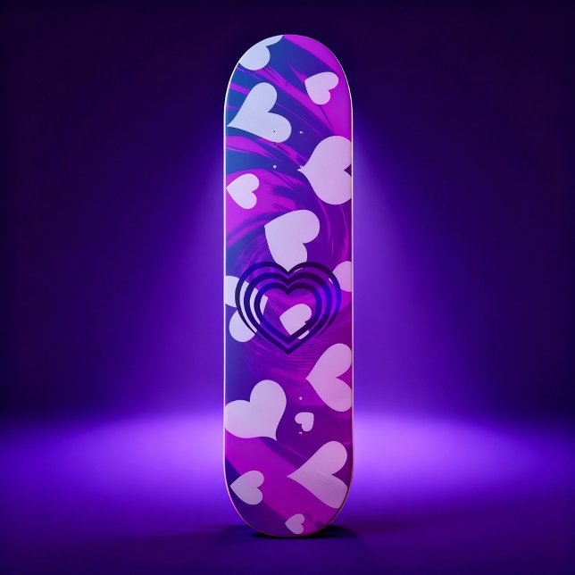 Skateboard Vibrante patrón rosa y corazón blanco (Subido por el creador)
