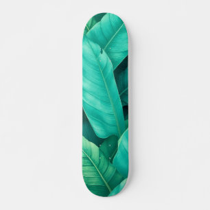 Skateboard Vibrante patrón verde tropical de hojas de plátano