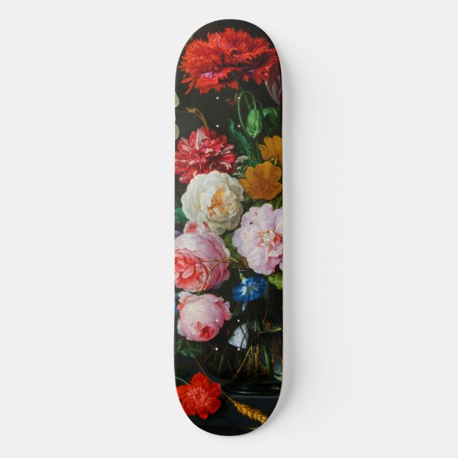 Skateboard Vida con flores en una bolsa de vidrio (Anverso)