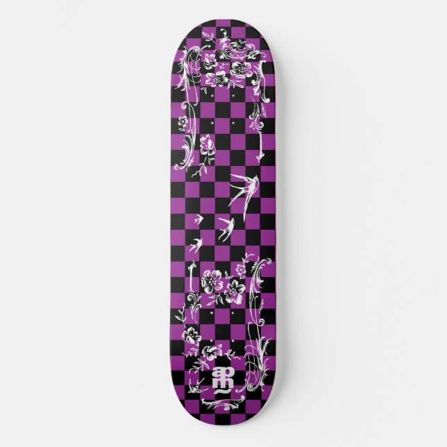 Skateboard Viejo tatuaje Checkboard - púrpura y negro (Anverso)