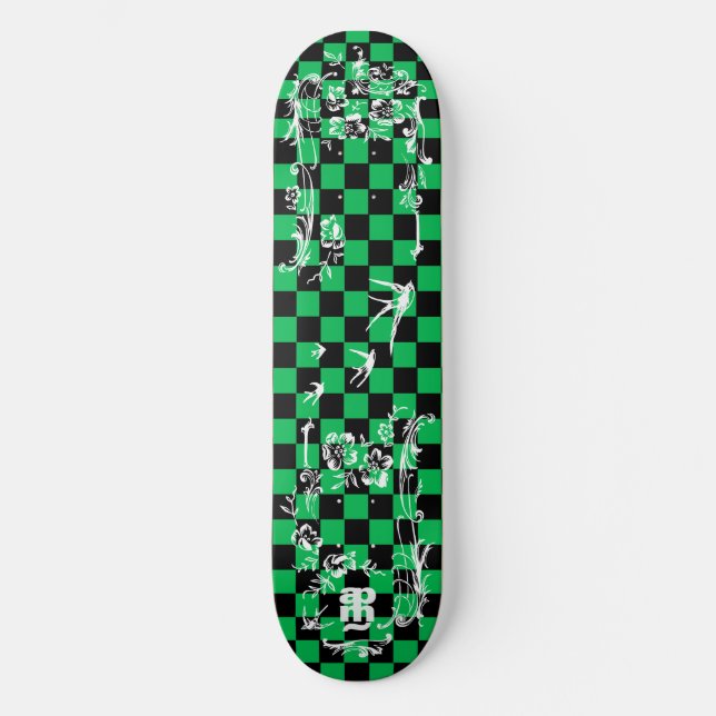 Skateboard Viejo tatuaje Checkboard - verde y negro (Anverso)