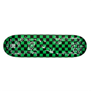 Skateboard Viejo tatuaje Checkboard - verde y negro
