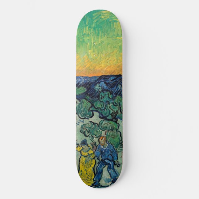 Skateboard Vincent van Gogh - Paisaje iluminado por luna con  (Anverso)