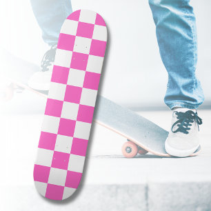Skateboard Viñeta de tablero de ajedrez rosa y blanco