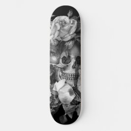 Skateboard Vintage Floral Skull Black & White Customizable