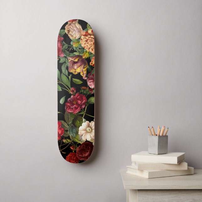 Skateboard Vintage night floral garden pattern  (Arte de la pared)