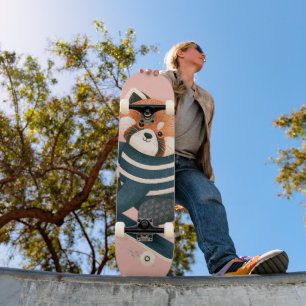 Skateboard Vintage Panda Rojo Lindo Mapache Patinando