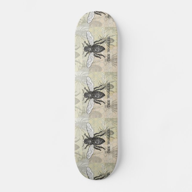 Skateboard Vintage Worker Bee Ilustracion Art (Anverso)