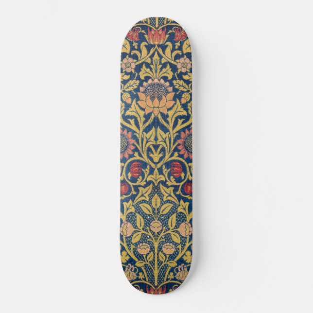 Skateboard Violeta brillante y Columbina (por William Morris) (Anverso)
