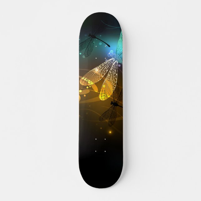 Skateboard Vuelo de libélula luminosa verde (Anverso )