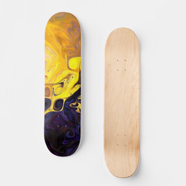 Skateboard Warm Mountain blue orange yellow spirals (Anverso)