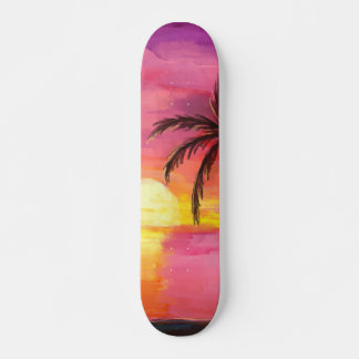 Skateboard Watercolor Beach Sunset Skyboard