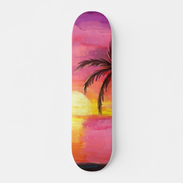 Skateboard Watercolor Beach Sunset Skyboard (Anverso )