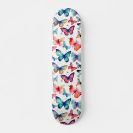 Skateboard Watercolor Butterflies Colorful Nature Pattern