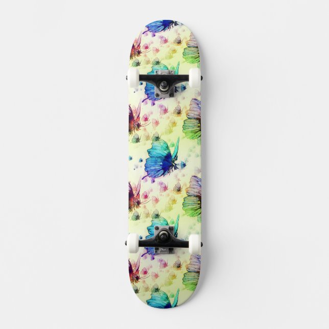 Skateboard Watercolor Butterflies Skyboard (Anverso)