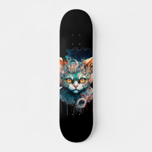 Skateboard Watercolor cat en estilo steampunk