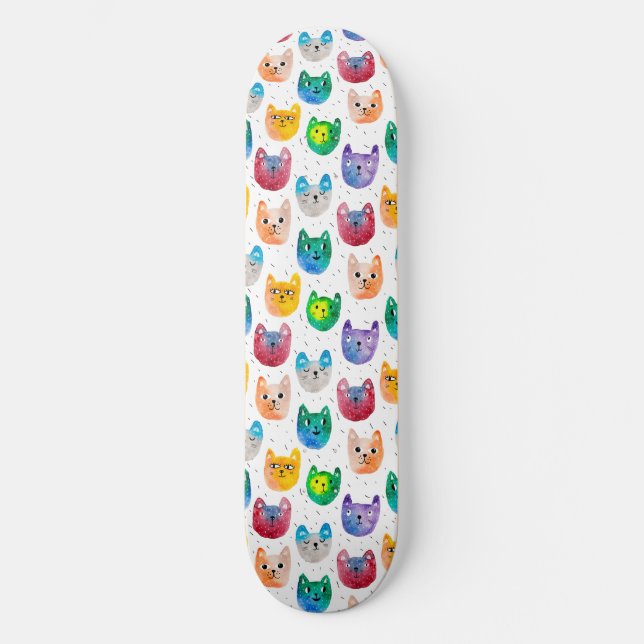 Skateboard Watercolor cats and friends (Anverso)