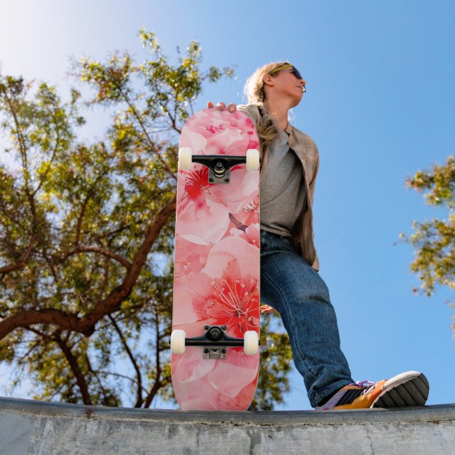 Skateboard Watercolor Cherry Blossom (Exterior 1)