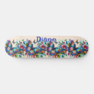 Skateboard Watercolor Mariposa Jardín floral Personalizado
