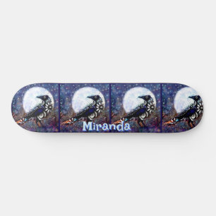 Skateboard Whimsical Raven Moon Floral Personalizado