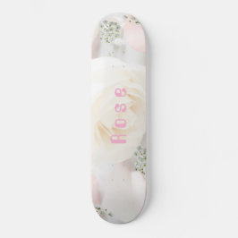 Skateboard Whimsical Rose and White Floral