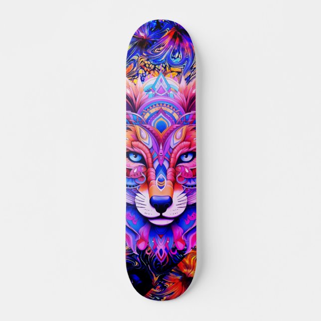 Skateboard Whimsical Wild Wolf Resumen de la cubierta de skat (Anverso )
