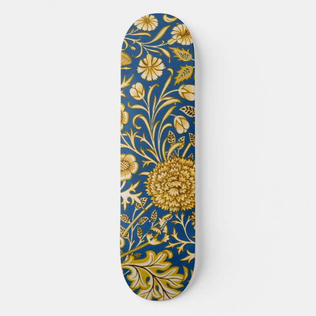 Skateboard William Morris Cherwell Floral Pattern Blue (Anverso)