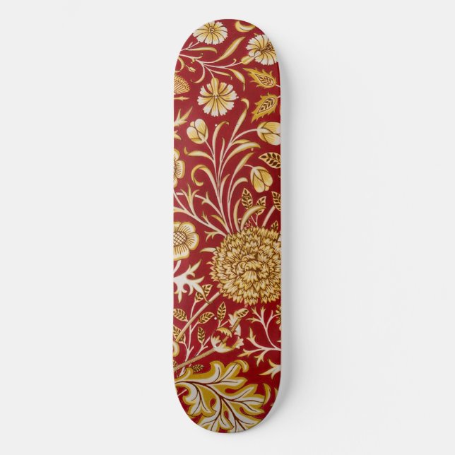 Skateboard William Morris Cherwell Patrón floral Rojo (Anverso)