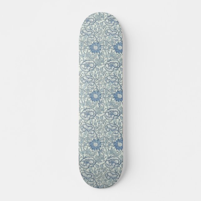 Skateboard William Morris Hermoso patrón floral, azul, rosa (Anverso )
