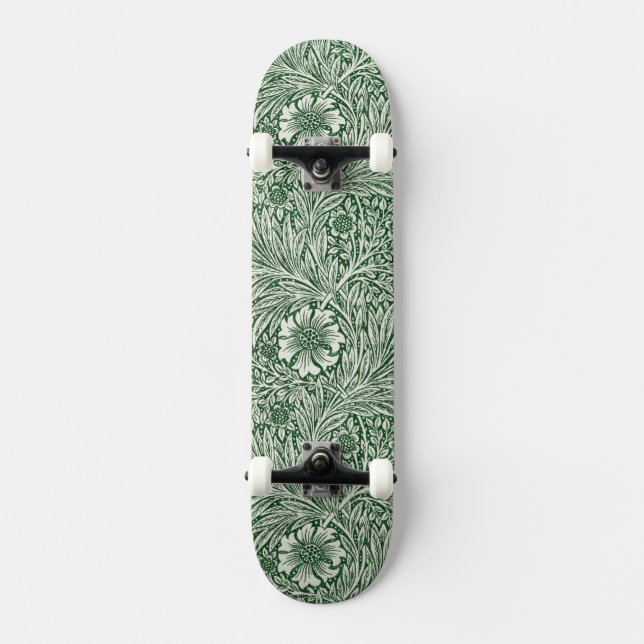 Skateboard william morris marigold flor floral verde (Anverso)