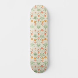 Skateboard William Morris Naranja, patrón de margarita rosa y