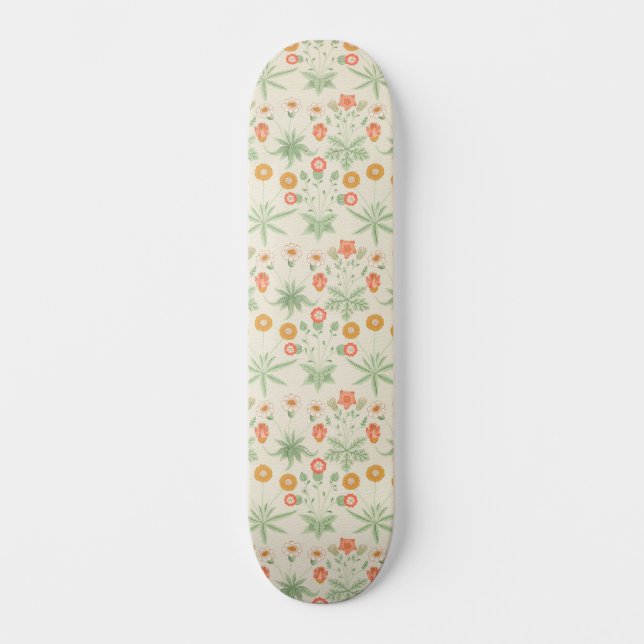 Skateboard William Morris Naranja, patrón de margarita rosa y (Anverso)