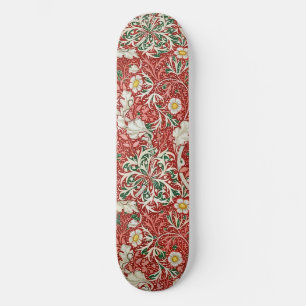 Skateboard William Morris Seaweed Flor antigua Verde Rojo