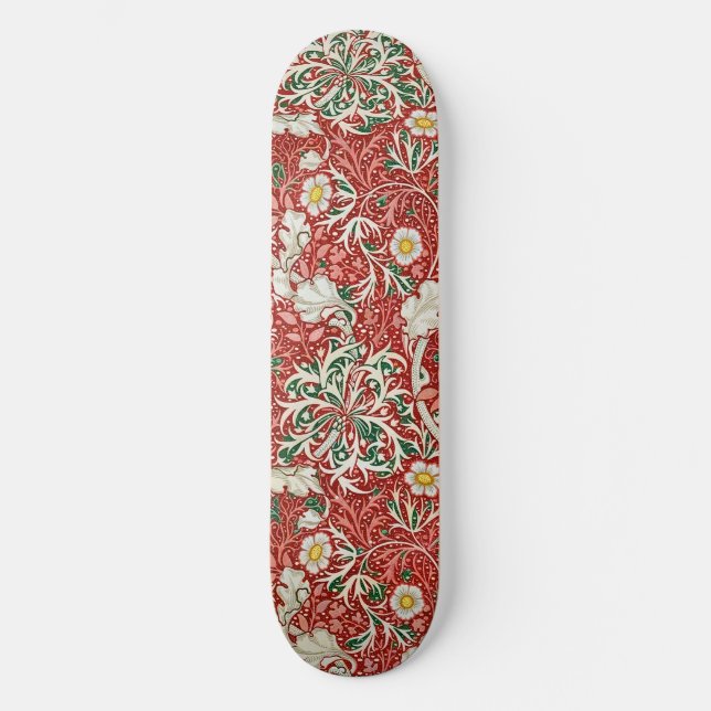 Skateboard William Morris Seaweed Flor antigua Verde Rojo (Anverso)