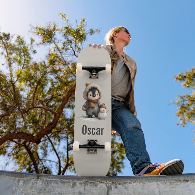 Skateboard Winter Penguin with Snowman Design (Exterior 1)