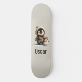 Skateboard Winter Penguin with Snowman Design