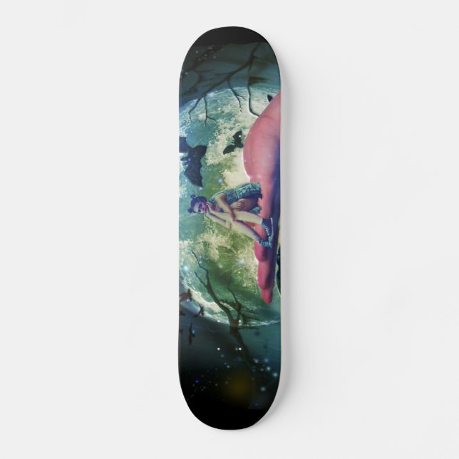 Skateboard Wolf Chica Raven Bat Moon (Anverso)